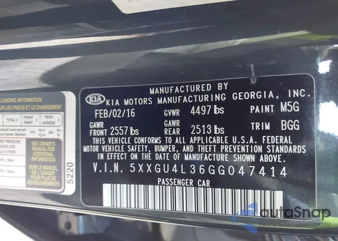 2016 Kia Optima Ex z USA, uszkodzony, nr VIN 5XXGU4L36GG047414